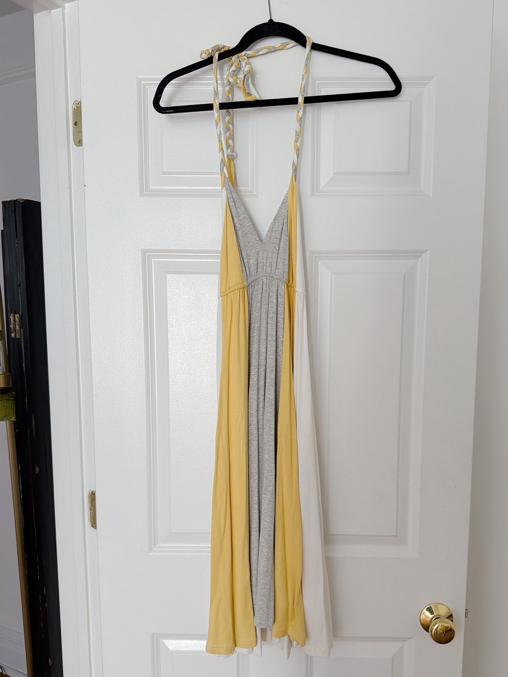Bardot Yellow, Gray & Cream Halter Midi Dress